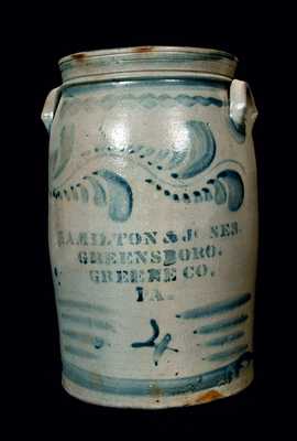 HAMILTON & JONES / GREENSBORO / GREENE CO. / PA Stoneware Churn, Four-Gallon
