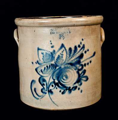 FORT EDWARD, NY Five-Gallon Stoneware Crock with Floral Decoration