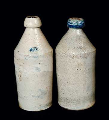 Lot of Two: Stoneware Bottles with Initials, One with Cobalt Spout