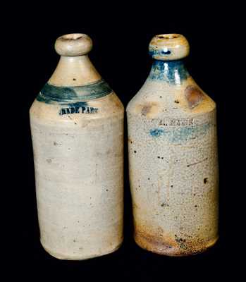Lot of Two: Stoneware Bottles with Cobalt, One Impressed HYDE PARK