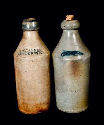 Lot of Two: Stoneware Bottles with Cobalt, One Dated 1853