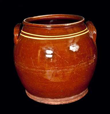 Large Ovoid Redware Jar with Yellow Slip Bands