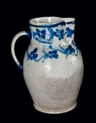 Rare and Important H. REMMEY / BALTIMORE Stoneware Pitcher w/ Slip-Trailed Floral Decoration