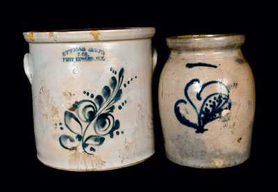 Lot of Two: OLEAN, NY Stoneware Crock and FORT EDWARD, NY Stoneware Crock