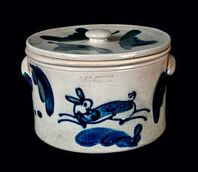 R. & B. DIEBBOLL / WASHINGTON, MI Contemporary Stoneware Cake Crock with Rabbit