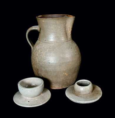 Lot of Three: Stoneware Pitcher and Small Stoneware Churn Guides