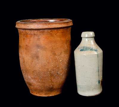 Lot of Two: Stoneware Bottle Impressed J. W. THOMAS and Redware Cream Jar