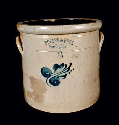 FULPER & BROS. / FLEMINGTON, NJ Stoneware Crock, Three-Gallon