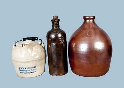 Lot of Three: Including Poughkeepsie, NY Stoneware Jug and Cambridgeboro, PA Spring Water Jug