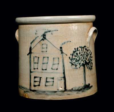 Exceptional HAXSTUN & CO. / FORT EDWARD, NY Stoneware Crock w/ House Decoration