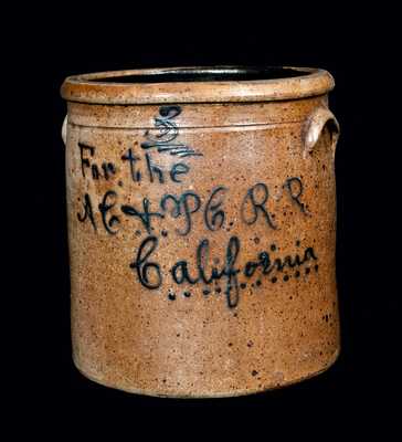 Rare Midwestern Stoneware Crock with California Railroad Advertising