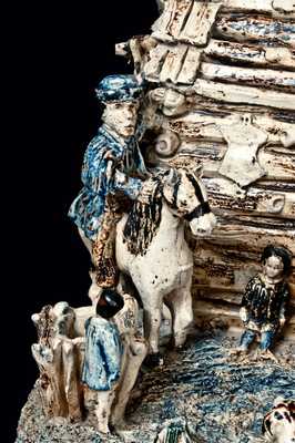 Extremely Rare and Important Stoneware Log Cabin Group (The Arkansas Traveler), probably Anna Pottery