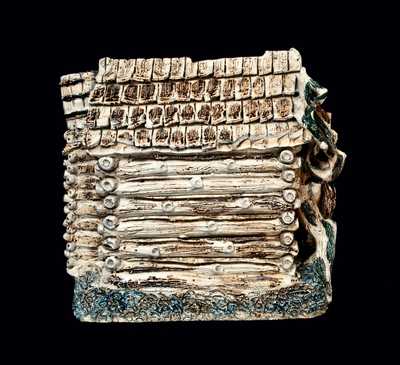 Extremely Rare and Important Stoneware Log Cabin Group (The Arkansas Traveler), probably Anna Pottery