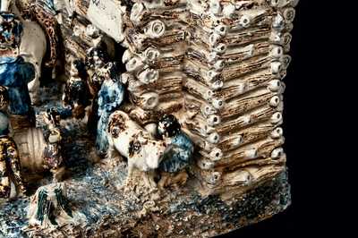 Extremely Rare and Important Stoneware Log Cabin Group (The Arkansas Traveler), probably Anna Pottery