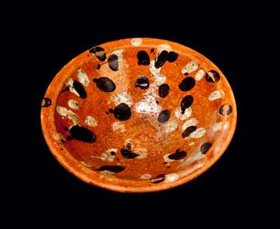 Rare Small North Carolina Redware Dish w/ Yellow- and Brown-Dotted Interior