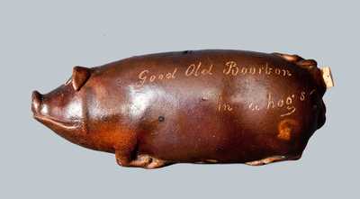"Good Old Bourbon" Stoneware Pig Flask attrib. Anna Pottery