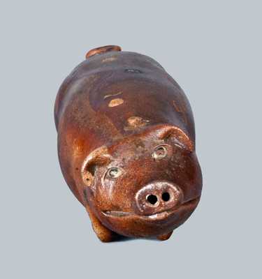 "Good Old Bourbon" Stoneware Pig Flask attrib. Anna Pottery