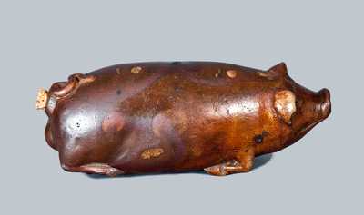 "Good Old Bourbon" Stoneware Pig Flask attrib. Anna Pottery