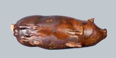 "Good Old Bourbon" Stoneware Pig Flask attrib. Anna Pottery