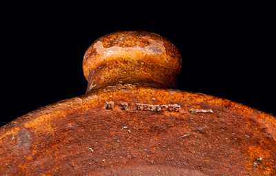 Rare Redware Ring Flask Stamped H. T. KELLOGG New London, OH, circa 1850