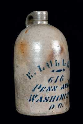 Rare E. LULLEY / WASHINGTON, D.C. Stoneware Advertising Jug