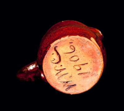 Miniature Redware Pitcher, "W. M. C. / 1906" (William Washington Cline, Indiana)