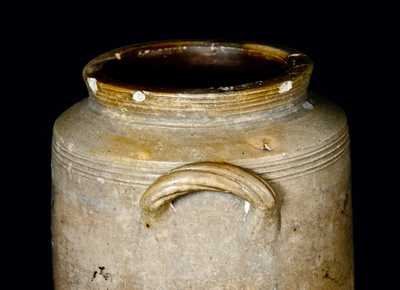 Very Rare Crolius (Manhattan) Stoneware Handled Jar Incised 