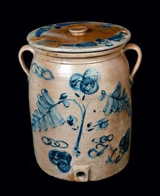 Large-Sized Ohio Stoneware Water Cooler with Odd Fellows Symbols and