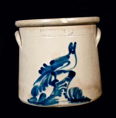 RIEDINGER & CAIRE (Poughkeepsie) Stoneware Crock w/ Bird on Stump