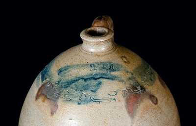 Rare Old Bridge, NJ Stoneware Jug Impressed RUM w/ Coggled Birds