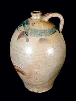 Rare Old Bridge, NJ Stoneware Jug Impressed RUM w/ Coggled Birds