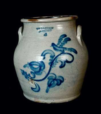 L. & B. G. CHACE / SOMERSET Stoneware Crock w/ Bird and Floral Decoration