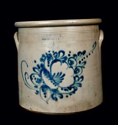 FORT EDWARD, NY Stoneware Crock with Floral Decoration, Four-Gallon