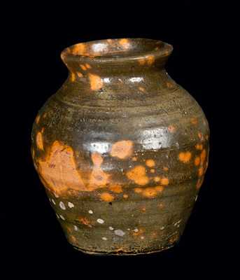 Ovoid Redware Jar with Orange Splotches