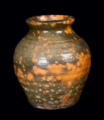 Ovoid Redware Jar with Orange Splotches