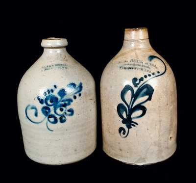 Lot of Two: One-Gallon Stoneware Jugs, One Fort Edward, NY, One w/ Boston Advertising