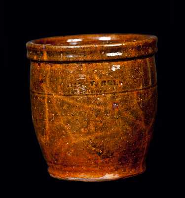 JOHN W. BELL / WAYNESBORO, Pa. Small Glazed Redware Cream Jar