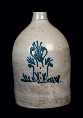 Two-Gallon Northeastern U.S. Stoneware Jug with Floral Decoration