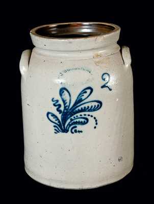 J. BURGER, JR. / ROCHESTER, NY Stoneware Crock with Slip-Trailed Decoration