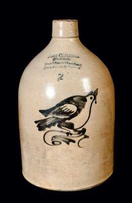 Stoneware Jug with Bird Decoration and BOSTON Advertising