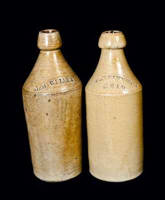 Lot of Two: Slip-Coated Stoneware Bottles with Advertising