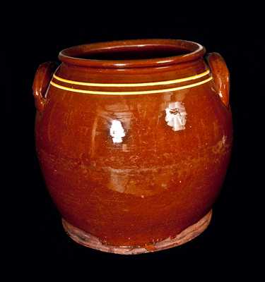 Large Ovoid Redware Jar with Yellow Slip Bands
