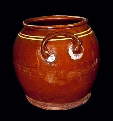 Large Ovoid Redware Jar with Yellow Slip Bands