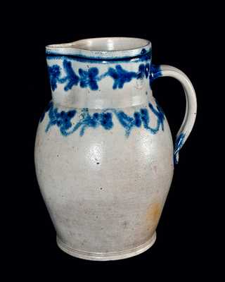 Rare and Important H. REMMEY / BALTIMORE Stoneware Pitcher w/ Slip-Trailed Floral Decoration