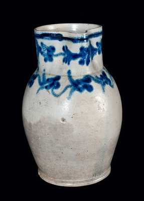 Rare and Important H. REMMEY / BALTIMORE Stoneware Pitcher w/ Slip-Trailed Floral Decoration