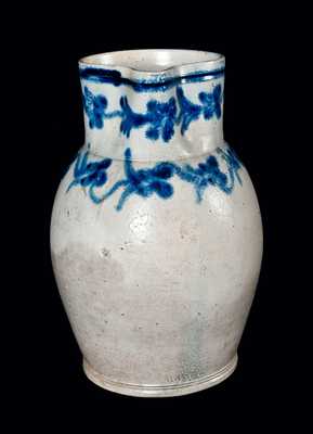 Rare and Important H. REMMEY / BALTIMORE Stoneware Pitcher w/ Slip-Trailed Floral Decoration