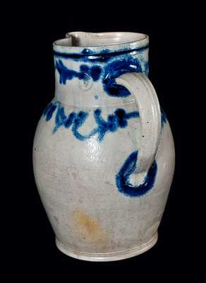 Rare and Important H. REMMEY / BALTIMORE Stoneware Pitcher w/ Slip-Trailed Floral Decoration