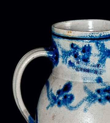 Rare and Important H. REMMEY / BALTIMORE Stoneware Pitcher w/ Slip-Trailed Floral Decoration