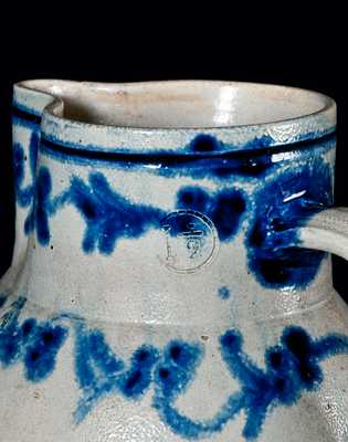 Rare and Important H. REMMEY / BALTIMORE Stoneware Pitcher w/ Slip-Trailed Floral Decoration