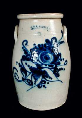 J. & E. NORTON / BENNINGTON, VT. Stoneware Churn with Floral Decoration